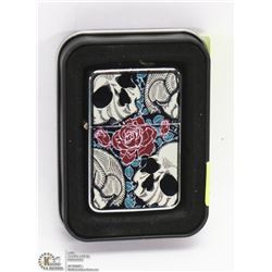 NEW ZIPPO STYLE LIGHTER W/ SKULLS & ROSES