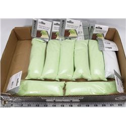8 BAGS OF NEW DECORATIVE SAND - 7 GREEN, 1 WHITE
