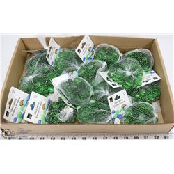FLAT OF 13 BAGS OF GREEN GLASS GEMS