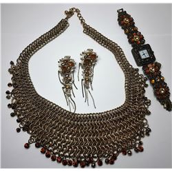 14 - GOLD TONE & AMBER CRYSTAL BIB