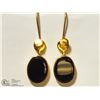 Image 1 : GOLD-PLATED STERLING SILVER BLACK ONYX EARRINGS