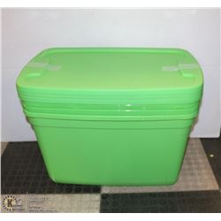 BUNDLE OF FOUR 76 L TOTES W/LIDS - KIWI