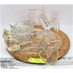 COPPER PLATE WITH 2 GOLD TRIMMED BUTTERFLY DISHES,