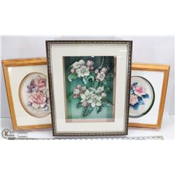LOT OF THREE 3D CERAMIC FLOWER PICTURES FRAMED