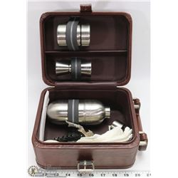 POTTERY BARN BAR SET IN HARD LEATHER CASE