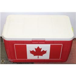 RED & WHITE COLEMAN COOLER W/CANADIAN