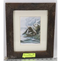 RUSTIC WOOD FRAMED BRUCE MUIR OTTER COVE SIGNED.
