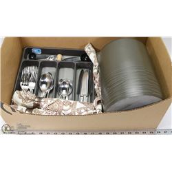 BOX OF CUTLERY AND BATHROOM VANITY SET