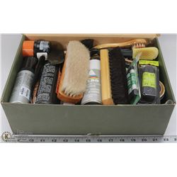 SHOE BOX FULL OF SHOE SHINING SUPPLIES AND MORE