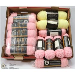 LARGE FLAT OF 18 ROLLS OF KNITTING WOOL