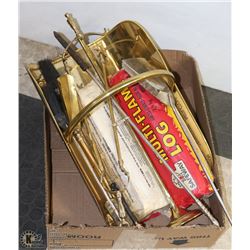BOX OF LOG HOLDER AND OTHER FIREPLACE