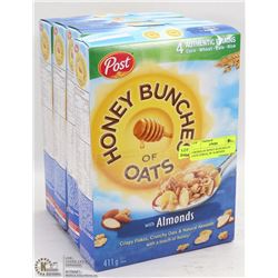 4 BOXES OF HONEY BUNCHES OF OATS CEREAL,W/ ALMONDS