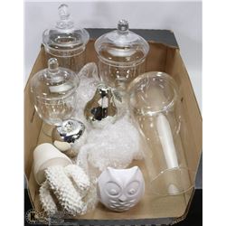 FLAT OF SHOWHOME DECOR INCL MANY CANDY DISHES WITH