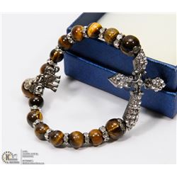 TIGERSEYE & CRYSTAL CROSS BRACELET