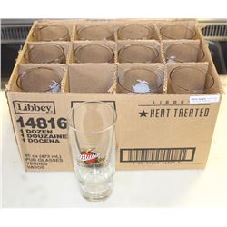 CASE OF 12 NEW MILLER GENUINE DRAFT BEER GLASSES