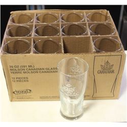 CASE OF 12 MOLSON CANADIAN 20 OZ GLASSES