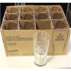 CASE OF 12 MOLSON CANADIAN 20 OZ GLASSES