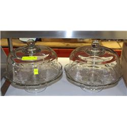 PAIR OF GLASS CAKE STANDS WITH LIDS