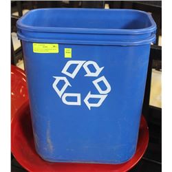 LOT OF 2 TAN COMMERCIAL BLUE RECYCLE WASTE BINS