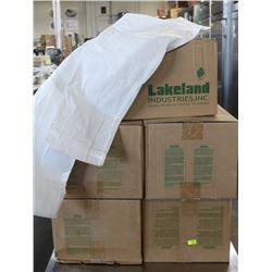 5 BOXES OF WHITE LONGSLEEVED DISPOSABLE LAB COATS
