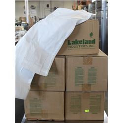 5 BOXES OF WHITE LONGSLEEVED DISPOSABLE LAB COATS