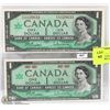 Image 1 : LOT OF 2 CANADA 1967 MINT DOLLAR BILLS INCL SERIAL