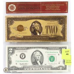 LOT OF 2-USA REPLICA  $2 WITH  24K GOLD FOIL