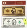 Image 1 : LOT OF 2-USA REPLICA  $2 WITH  24K GOLD FOIL
