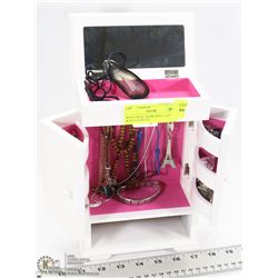 WHITE DUAL DOOR JEWELLERY BOX WITH CONTENTS