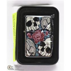 NEW ZIPPO STYLE LIGHTER W/ SKULLS & ROSES