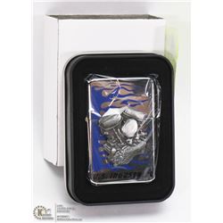 NEW ZIPPO STYLE LIGHTER W/ AN ENGINE ON IT