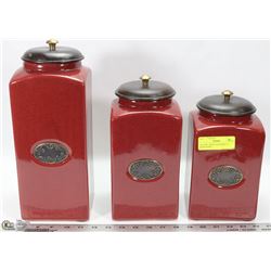 3PC PIER 1 RED CANISTER SET ( SHOW HOME )