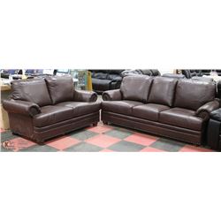 NEW 88" BROWN LEATHERETTE NAILHEAD SOFA WITH 66"