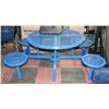 Image 1 : BLUE METAL PATIO TABLE WITH 4 ATTACHED STOOLS