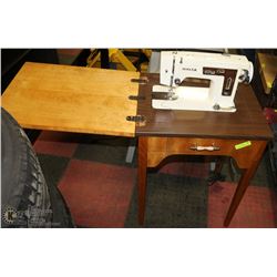 SEWING MACHINE CABINET WITH WHITE SEWING MACHINE
