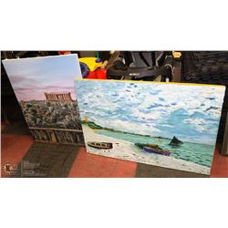 2 ASSORTED OIL ON CANVAS PICTURES NO FRAMES
