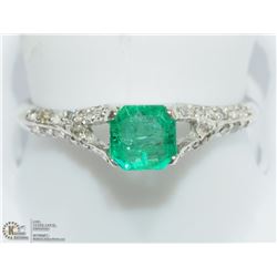 5) 14K WHITE GOLD EMERALD AND DIAMOND RING