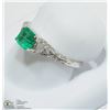 Image 2 : 5) 14K WHITE GOLD EMERALD AND DIAMOND RING