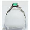 Image 3 : 5) 14K WHITE GOLD EMERALD AND DIAMOND RING