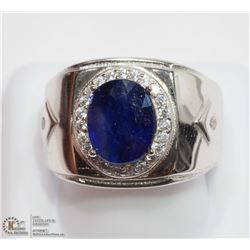 6) ST. SILVER SAPPHIRE MENS CRYSTAL ACCENTED RING