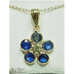 14) 14K SAPPHIRE & DIAMOND PENDANT W/10K CHAIN