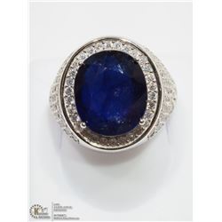 16) ST.SILVER SAPPHIRE MENS CRYSTAL ACCENTED RING