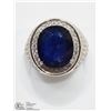 Image 1 : 16) ST.SILVER SAPPHIRE MENS CRYSTAL ACCENTED RING