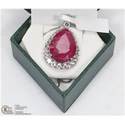 19) STERLING SILVER RUBY & WHITE TOPAZ NECKLACE