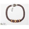 Image 1 : 24) STAINLESS STEEL LEATHER BRACELET WITH BEADS