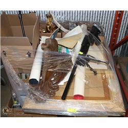 PALLET WITH RECORDS, BUDDAH ORNAMENTS, COCA COLA