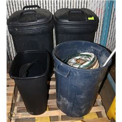 LOT OF 4 GARBAGE CANS, PLANTERS, GARDEN