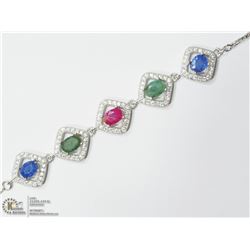 26) STERLING SILVER GEMSTONE ADJUSTABLE BRACELET