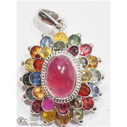 31) ST. SILVER RUBY & SAPPHIRE PENDANT/BROOCH