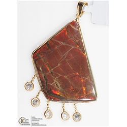 38) 14KT GOLD CANADIAN AMMOLITE & DIAMOND PENDANT